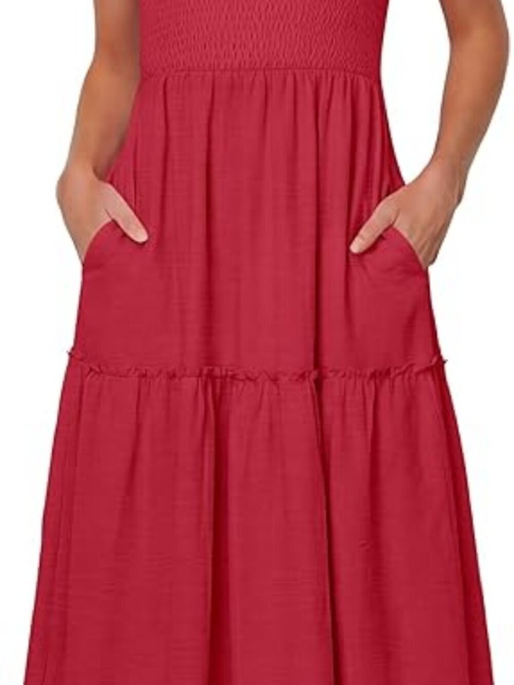 Caracilia Women's Red Fashion Casual Ruffle Short Sleeve Square Neck Maxi Dress